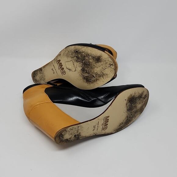 Maison Martin Margiela MM6 Colorblock Leather Open Toe Wedge Booties Size 37.5 - Picture 6 of 8